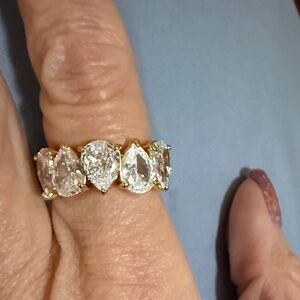 BP Gold Pear-Cut Cubic Zirconia Eternity Ring - Clear Stones